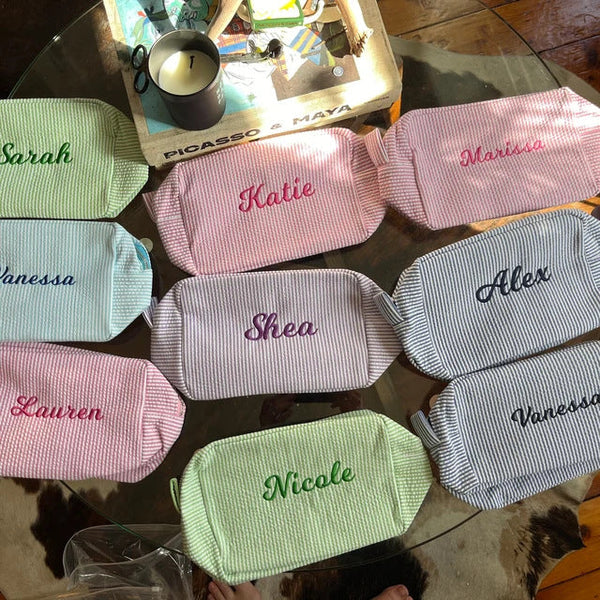 PREORDER: Seersucker Embroidered Cosmetic/ Pencil cases 7.8.24
