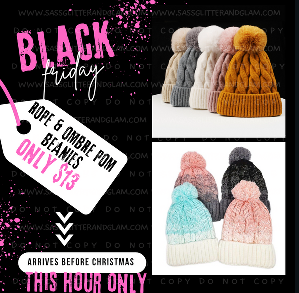 RTS: Black Friday Sale ADULT FUR LINED ROPE TWIST BEANIES