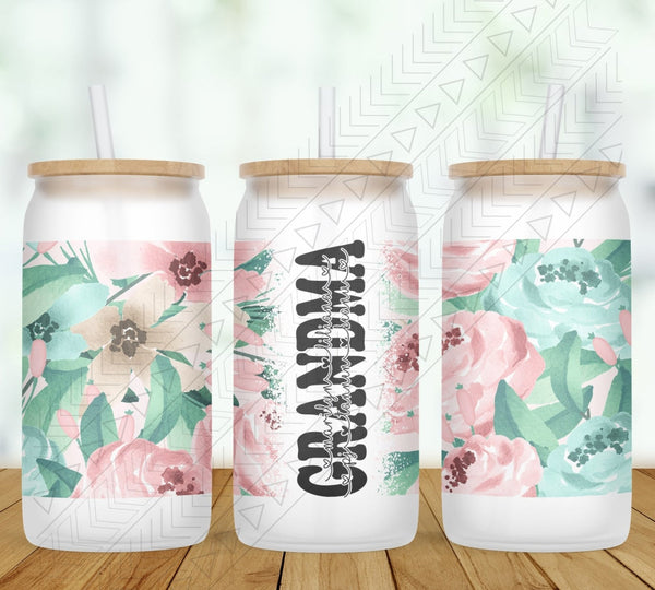 Mint Pink Floral Personalized Glass Can