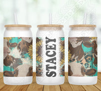 Western Cow Personalized Glass Can