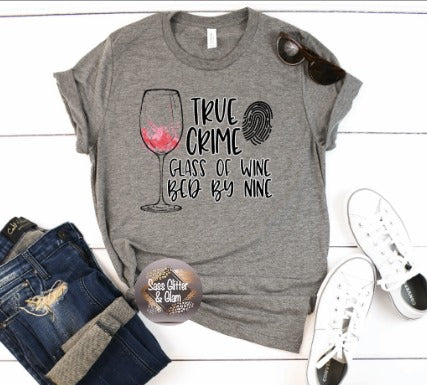 true crime glass of wine bed by nine