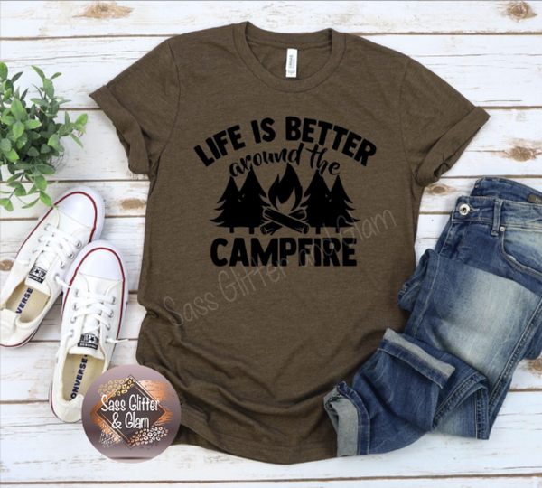 life is better around the campfire (black ink)