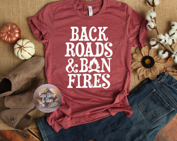 back roads & bon fires (white ink)