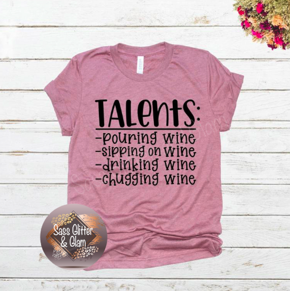 talents pouring wine sipping on wine drinking wine chugging wine (black ink)