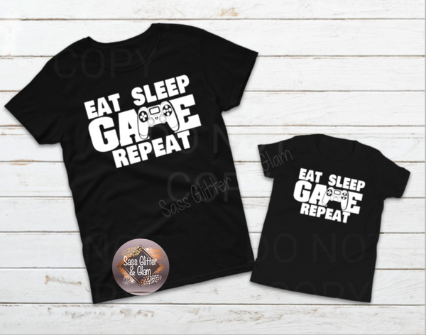 eat sleep game repeat (white ink)