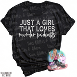 just a girl who loves murder podcasts (white ink)