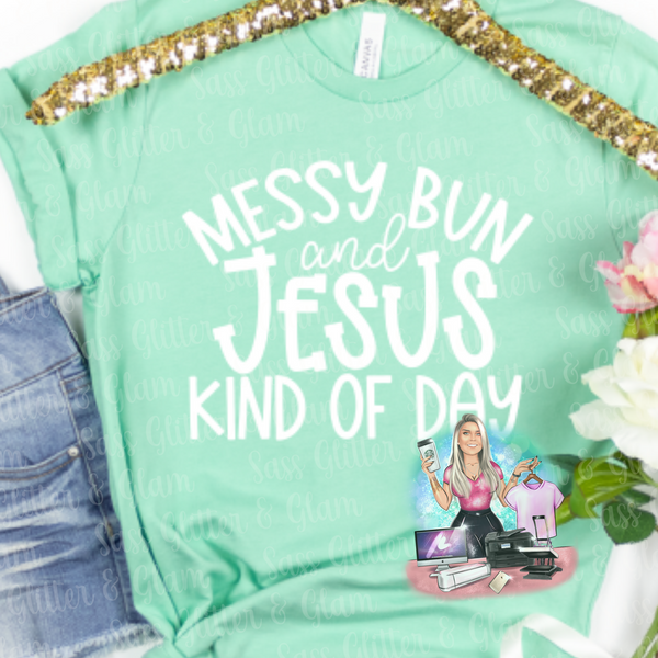 messy bun & Jesus (white ink)