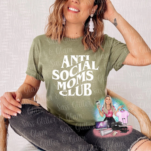 anti social moms club (front only-white ink)